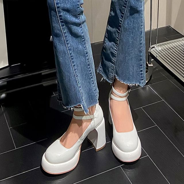 Jane Heel Pumps Chunky Mary Round Toe Platform
