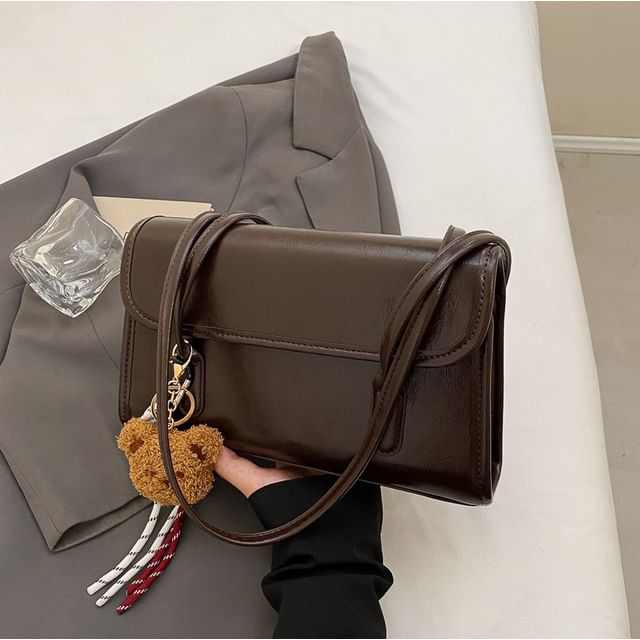 Flap Set: + Charm Bag Faux Leather Plain Tote