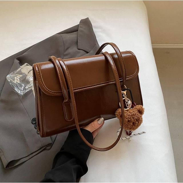 Flap Set: + Charm Bag Faux Leather Plain Tote