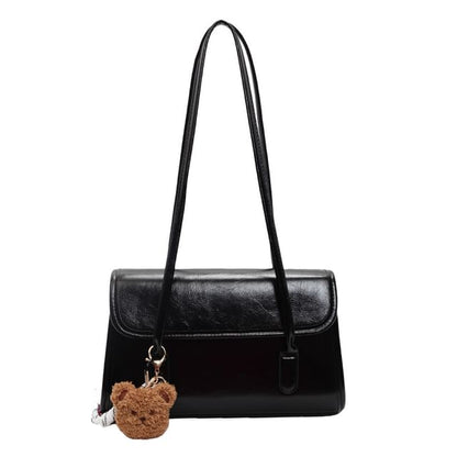 Flap Set: + Charm Bag Faux Leather Plain Tote