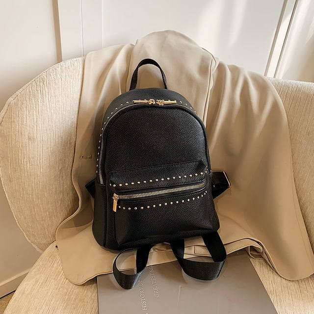 Studded Faux Backpack Plain Leather