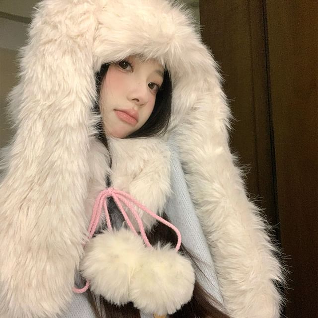 Pom Rabbit Ear Trapper Hat