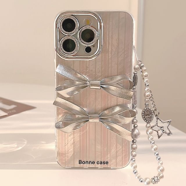 / Set Phone Case Pearl Strap Faux Ribbon
