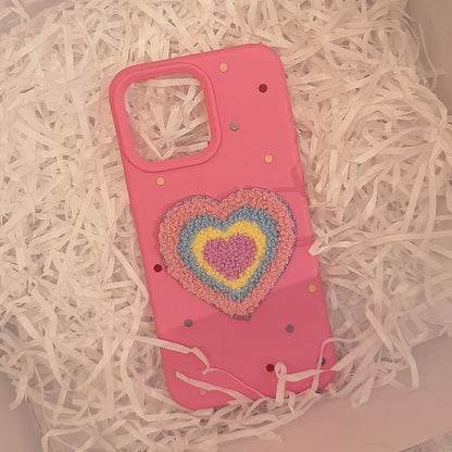 Set Phone Case Heart Pom Strap / Embroidered
