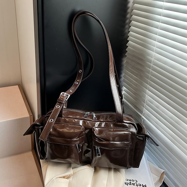 Multi-Pocket Shoulder Leather Bag Faux