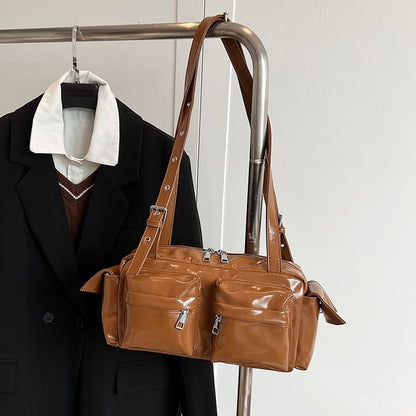 Multi-Pocket Shoulder Leather Bag Faux