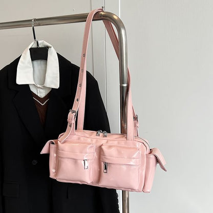 Multi-Pocket Shoulder Leather Bag Faux