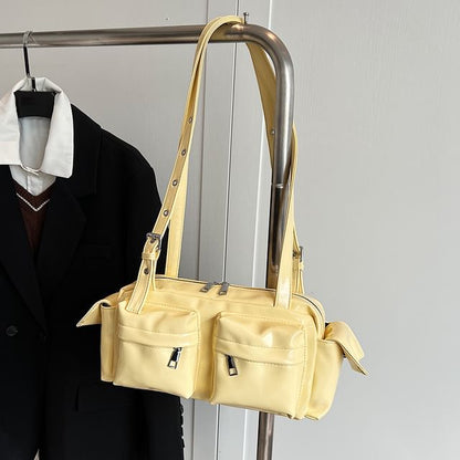 Multi-Pocket Shoulder Leather Bag Faux