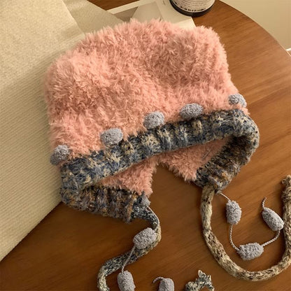 Fluffy Panel Bear Knit Ear Hat