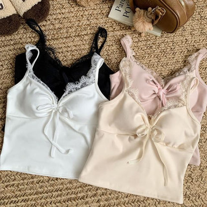 Trim V-Neck Lace Crop Top Cami