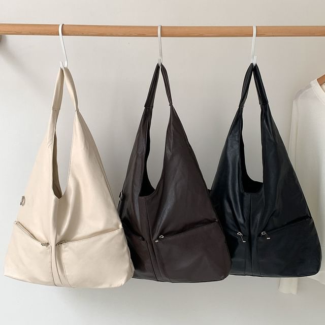 Multi-Pocket Leather Tote Bag Faux
