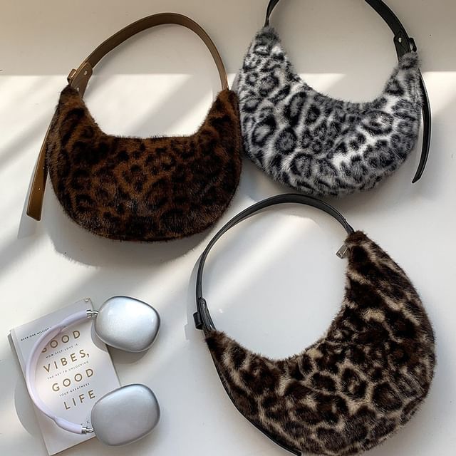 Shoulder Print Leopard Bag Fluffy