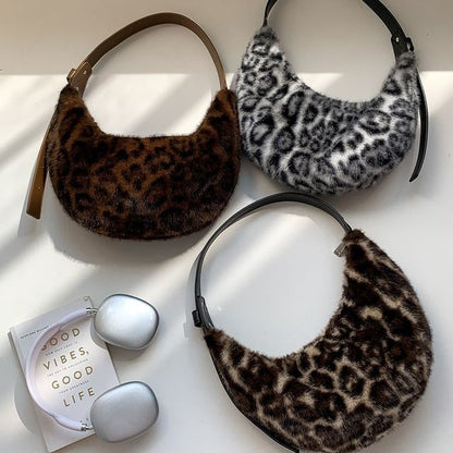 Shoulder Print Leopard Bag Fluffy