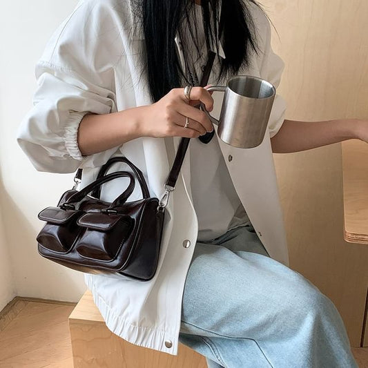 Faux Leather Multi-Pocket Crossbody Bag