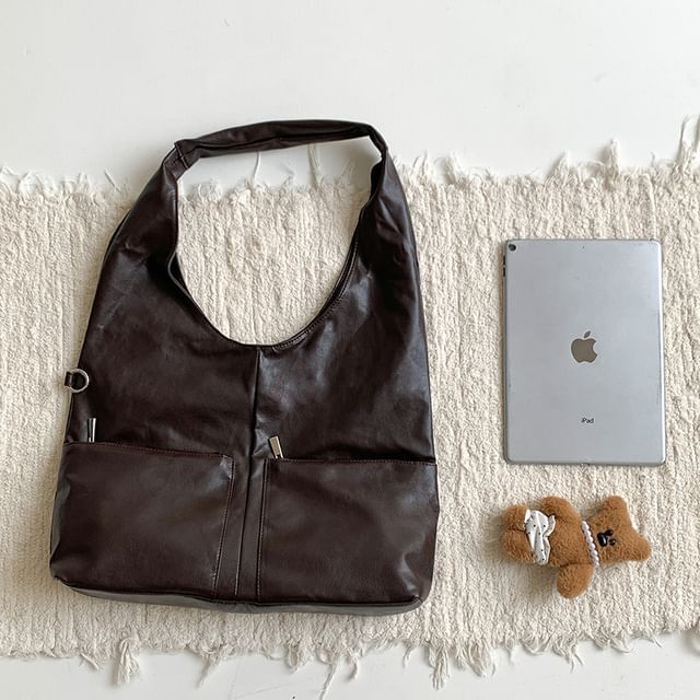 Multi-Pocket Leather Tote Bag Faux