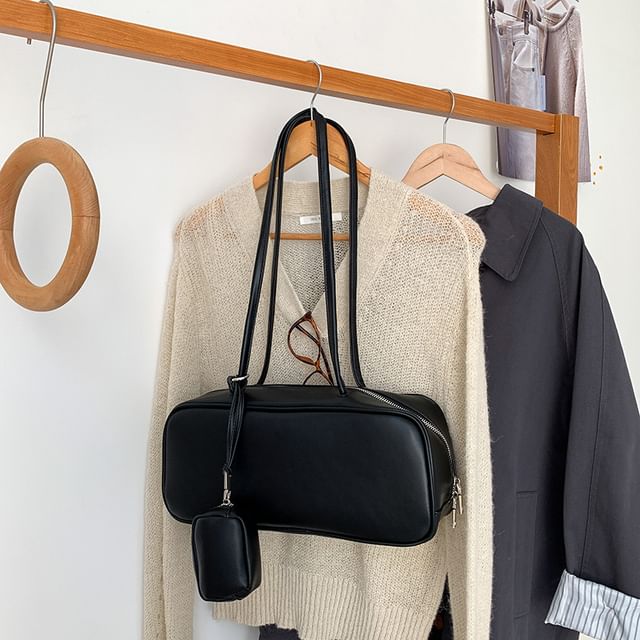 Coin Shoulder Bag Faux Purse Set: Leather +