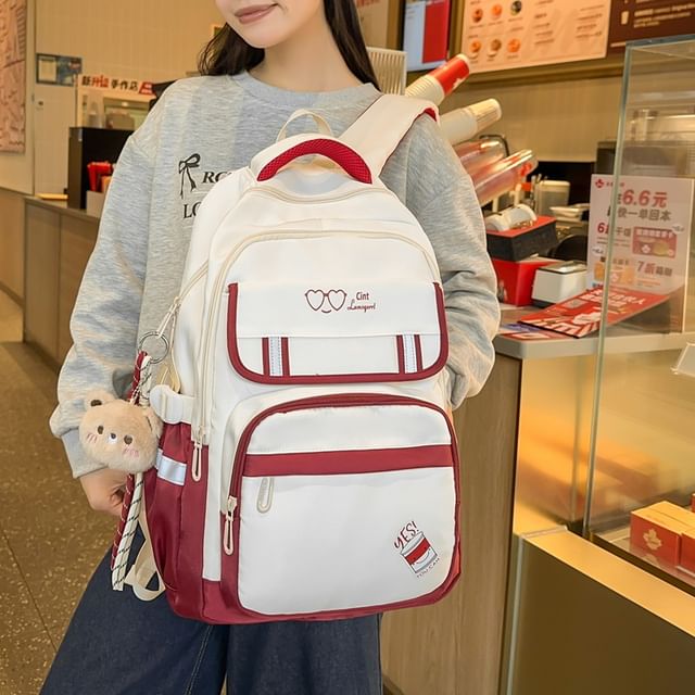 Print Cartoon Charm Nylon Bag Backpack / Laptop Set