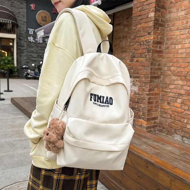 Embroidered Laptop Bag Nylon / Set Lettering Charm Backpack