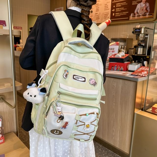 / Bag Badge Tone Set Applique Charm Nylon Two Laptop Backpack