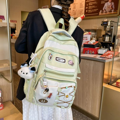 / Bag Badge Tone Set Applique Charm Nylon Two Laptop Backpack