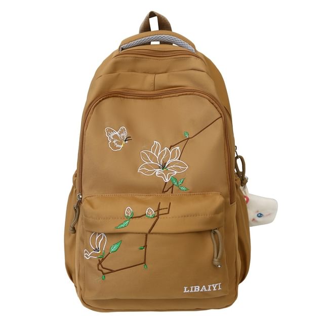 Set Bag Charm Laptop Embroidered Backpack / Nylon Floral