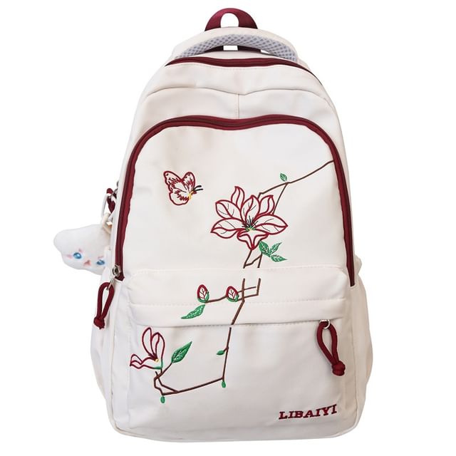 Set Bag Charm Laptop Embroidered Backpack / Nylon Floral