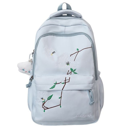 Set Bag Charm Laptop Embroidered Backpack / Nylon Floral