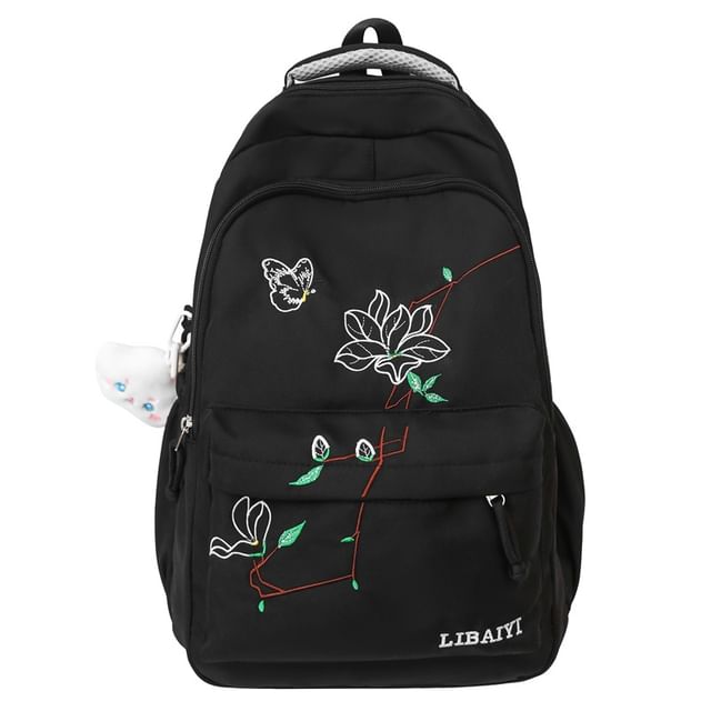 Set Bag Charm Laptop Embroidered Backpack / Nylon Floral