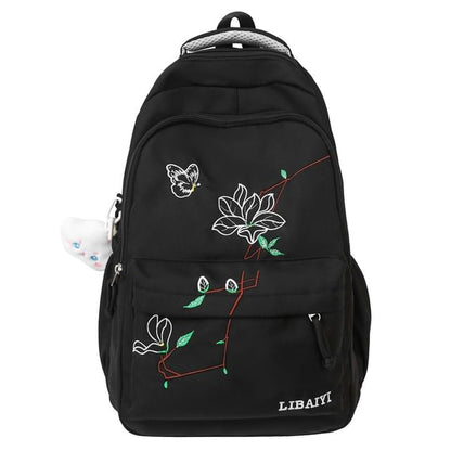 Set Bag Charm Laptop Embroidered Backpack / Nylon Floral
