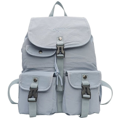 Embroidered Lettering Buckled Nylon Backpack Flap
