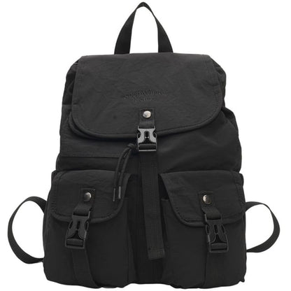 Embroidered Lettering Buckled Nylon Backpack Flap