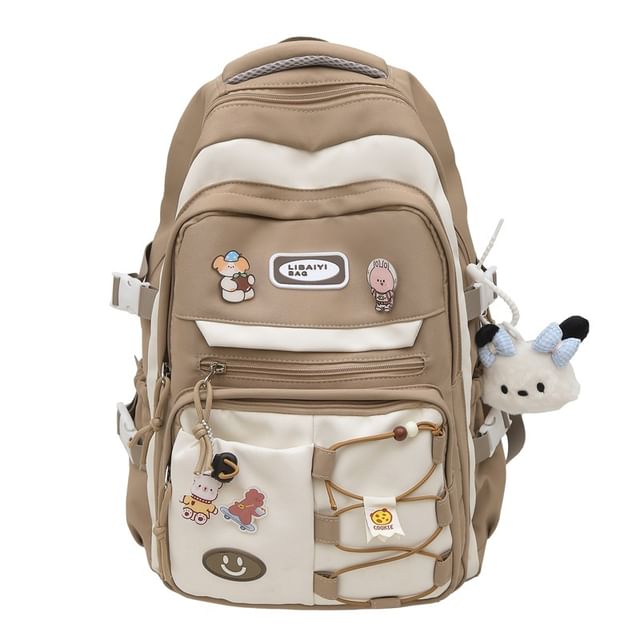 / Bag Badge Tone Set Applique Charm Nylon Two Laptop Backpack