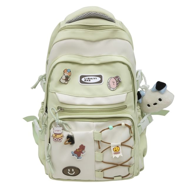 / Bag Badge Tone Set Applique Charm Nylon Two Laptop Backpack