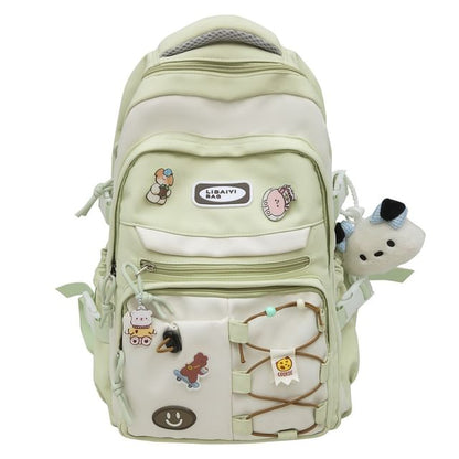 / Bag Badge Tone Set Applique Charm Nylon Two Laptop Backpack