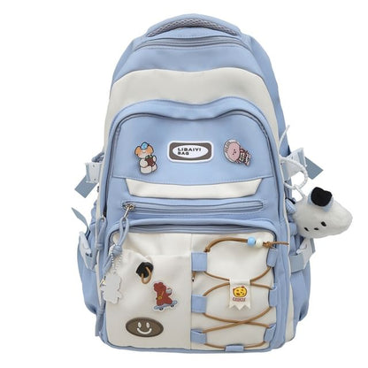 / Bag Badge Tone Set Applique Charm Nylon Two Laptop Backpack