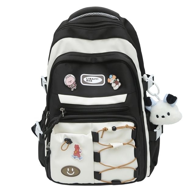 / Bag Badge Tone Set Applique Charm Nylon Two Laptop Backpack