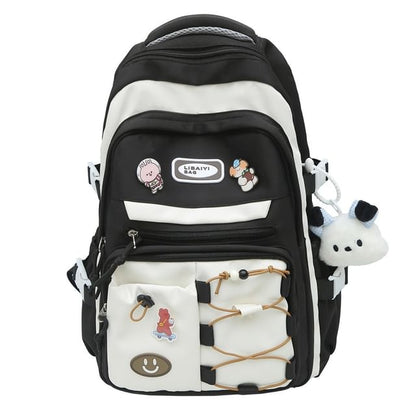 / Bag Badge Tone Set Applique Charm Nylon Two Laptop Backpack