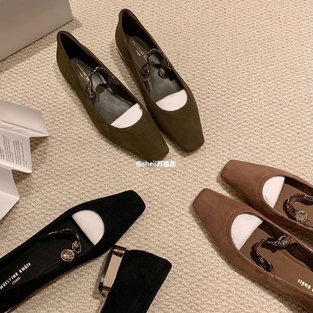 Metal Pumps Heel Plain Low Jane Mary Accent