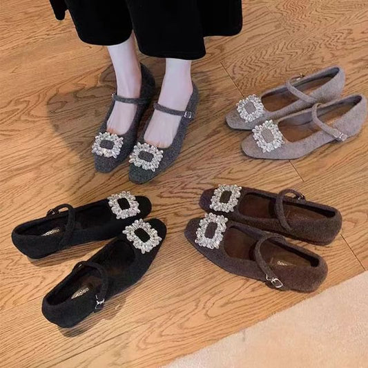 Rhinestone Accent Heel Jane Mary Pumps Chunky