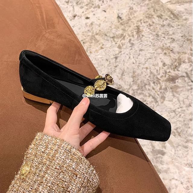 Metal Pumps Heel Plain Low Jane Mary Accent