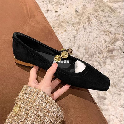 Metal Pumps Heel Plain Low Jane Mary Accent