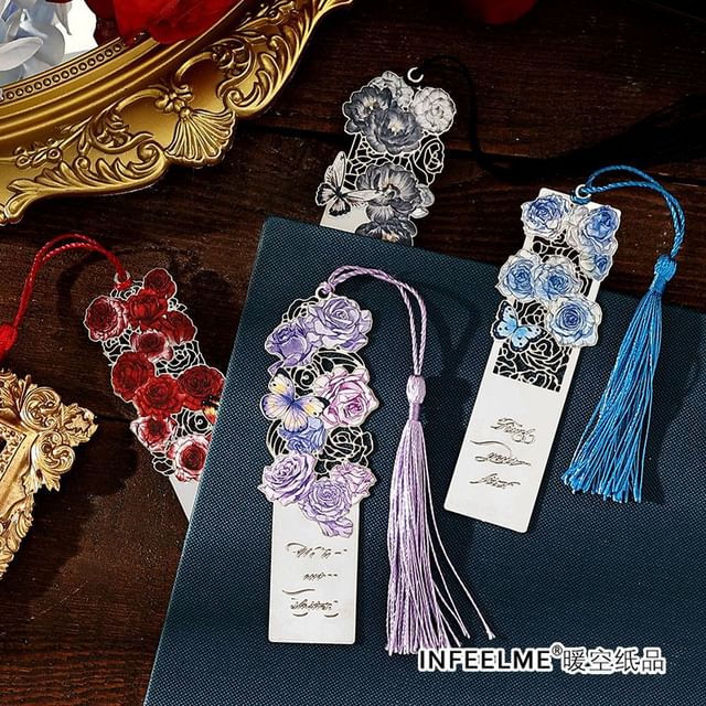 Floral Tassel Metal Bookmark