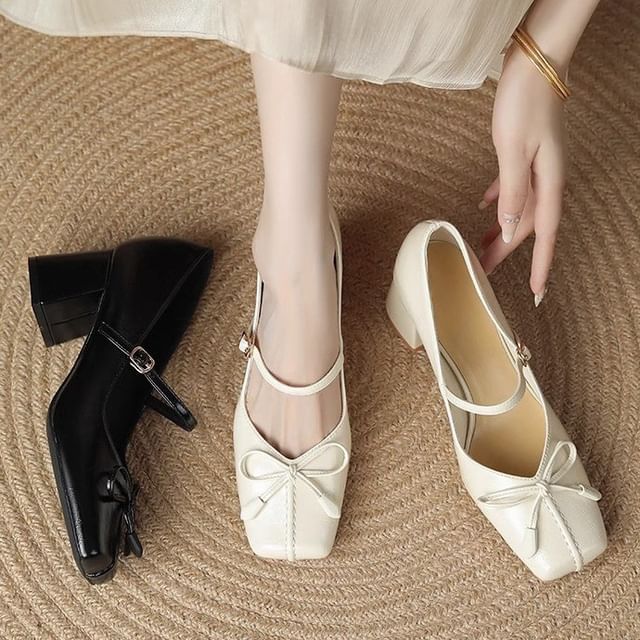 Pumps Mary Toe Heel Block Jane Square Bow