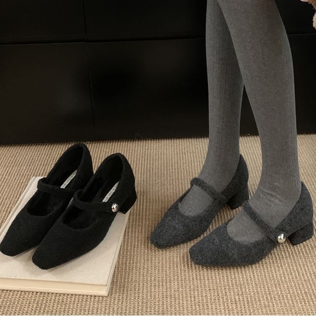 Heel Pumps Toe Jane Square Block Mary