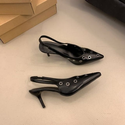 Toe Slingback Grommet Pointed Pumps