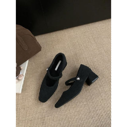 Heel Pumps Toe Jane Square Block Mary