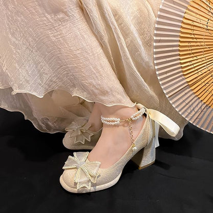 Bow Mary Chunky Shoes Jane Platform Heel