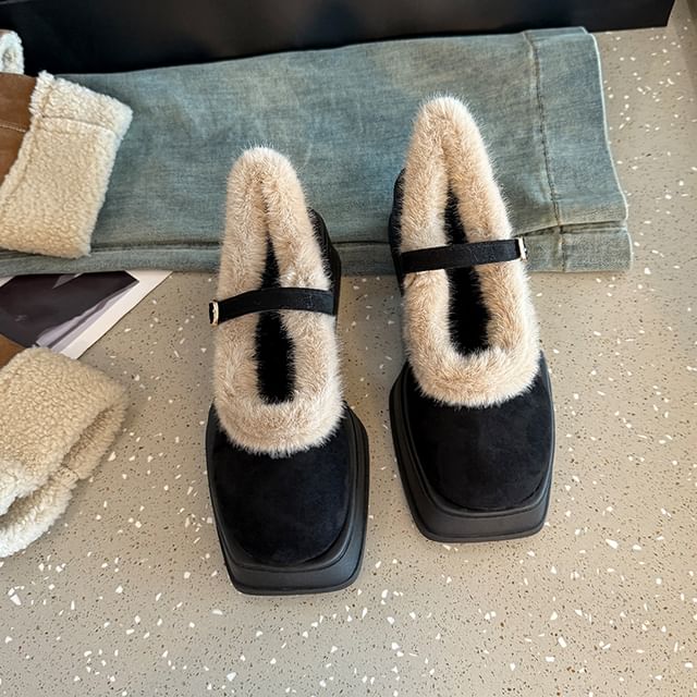 Heel Shoes Platform Mary Jane Square-Toe Chunky