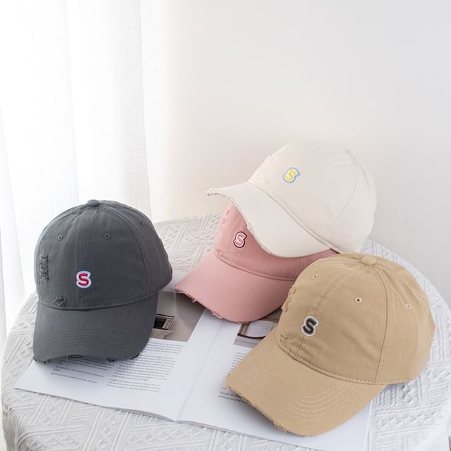 Distressed Baseball Cap Letter Embroidered