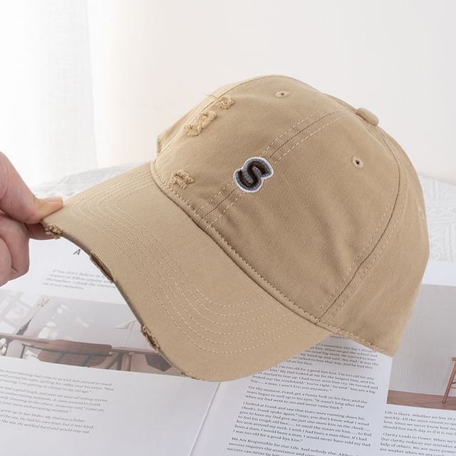 Distressed Baseball Cap Letter Embroidered